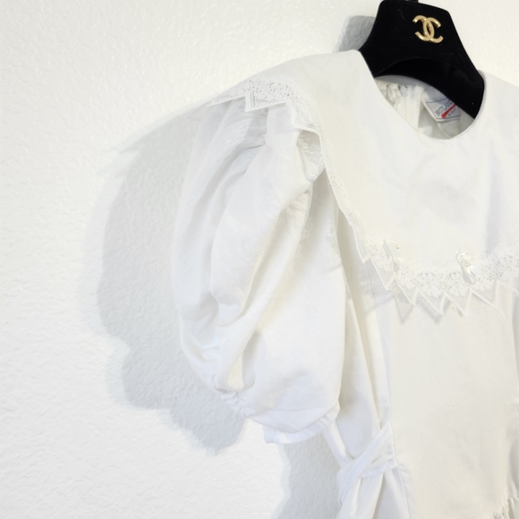 VINTAGE EASTER Spring FIRST COMMUNION British Yoke Collar Puff Sleeve Dress - Picture 5 of 8